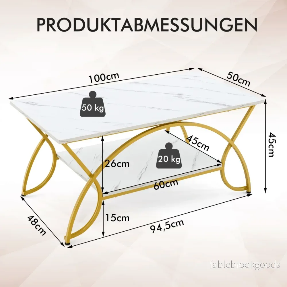 Soffbord – med marmorlook Modernt av konstmarmor – 100 x 50 x 45 cm – Vit - Bild 3