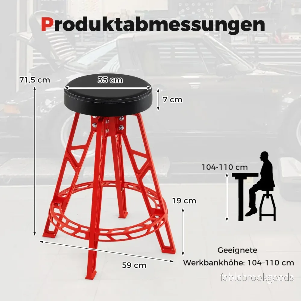 Hög – stol för mekaniker Tung garage med 360° vridbar sits – Röd - Bild 2