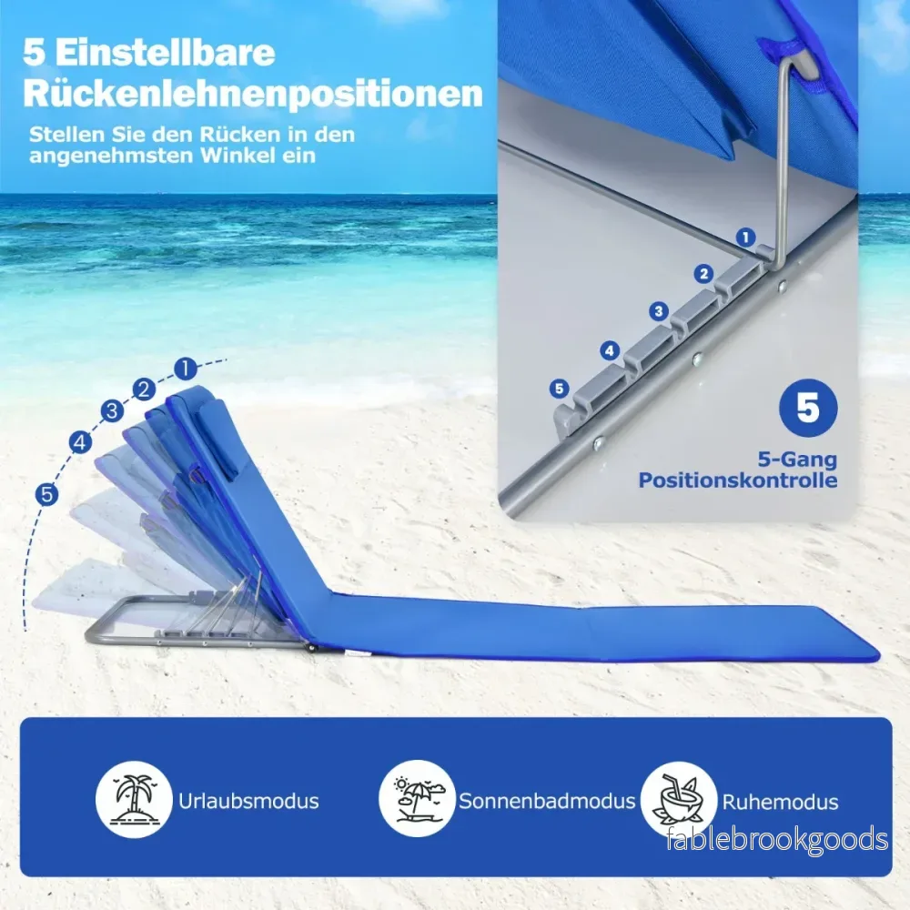 Set – med hopfällbara strandmattor solstolar och sidobord – 2 2 151 x 55,5 x 27-47 – Blå - Bild 3