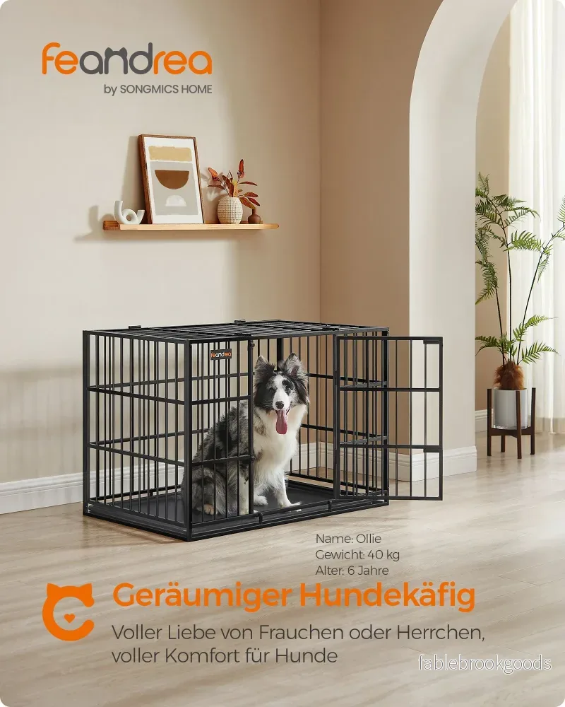 Hundbur – Avtagbar bottenbricka – Stål – Bläcksvart - Bild 2