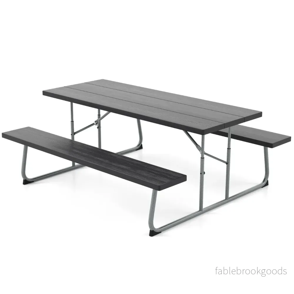 Fällbart – picknickbord med bänkar Campingbordsset metallram – 2 183 cm – Svart