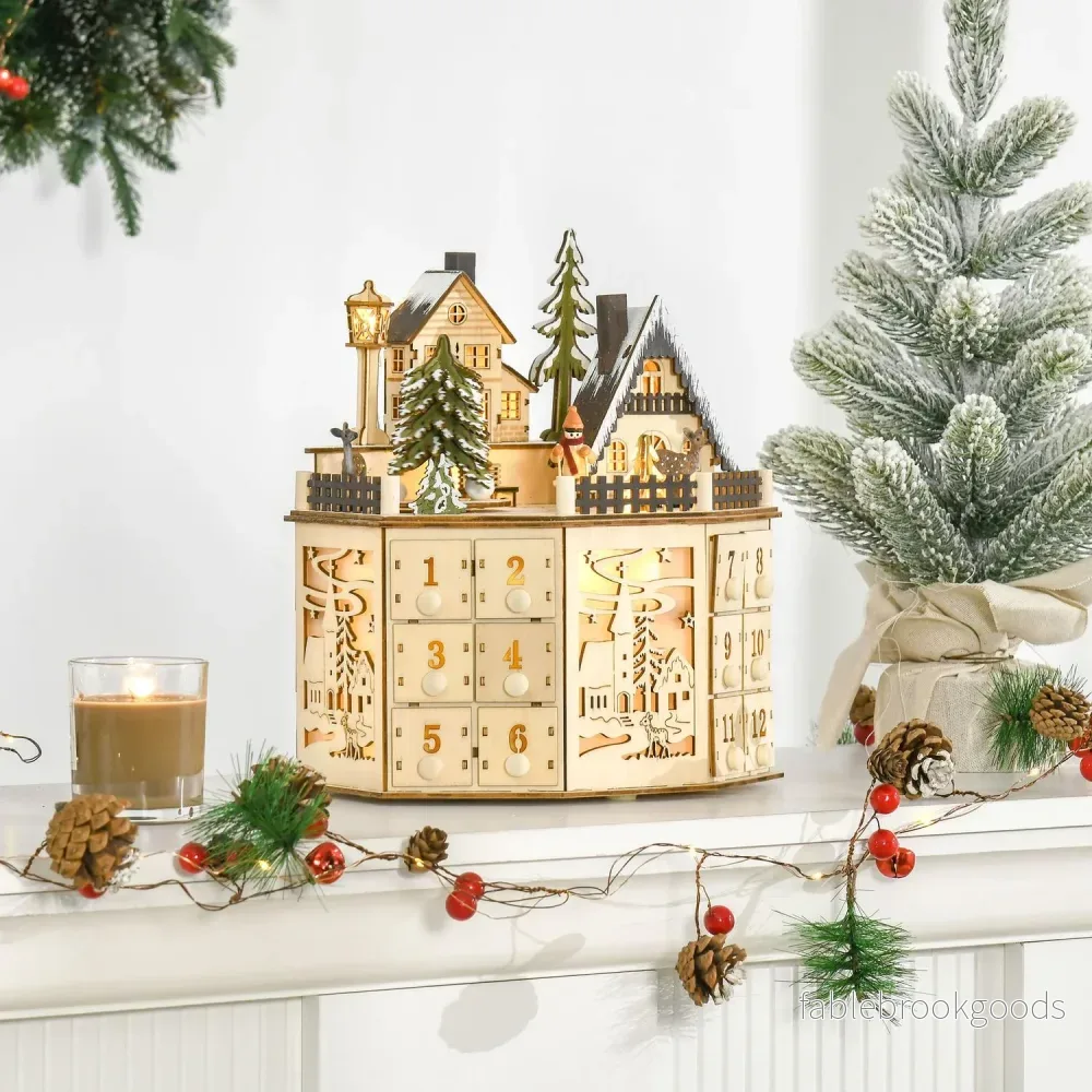 Trätåg-adventskalender med 24 LED-presentförpackningar - Bild 2