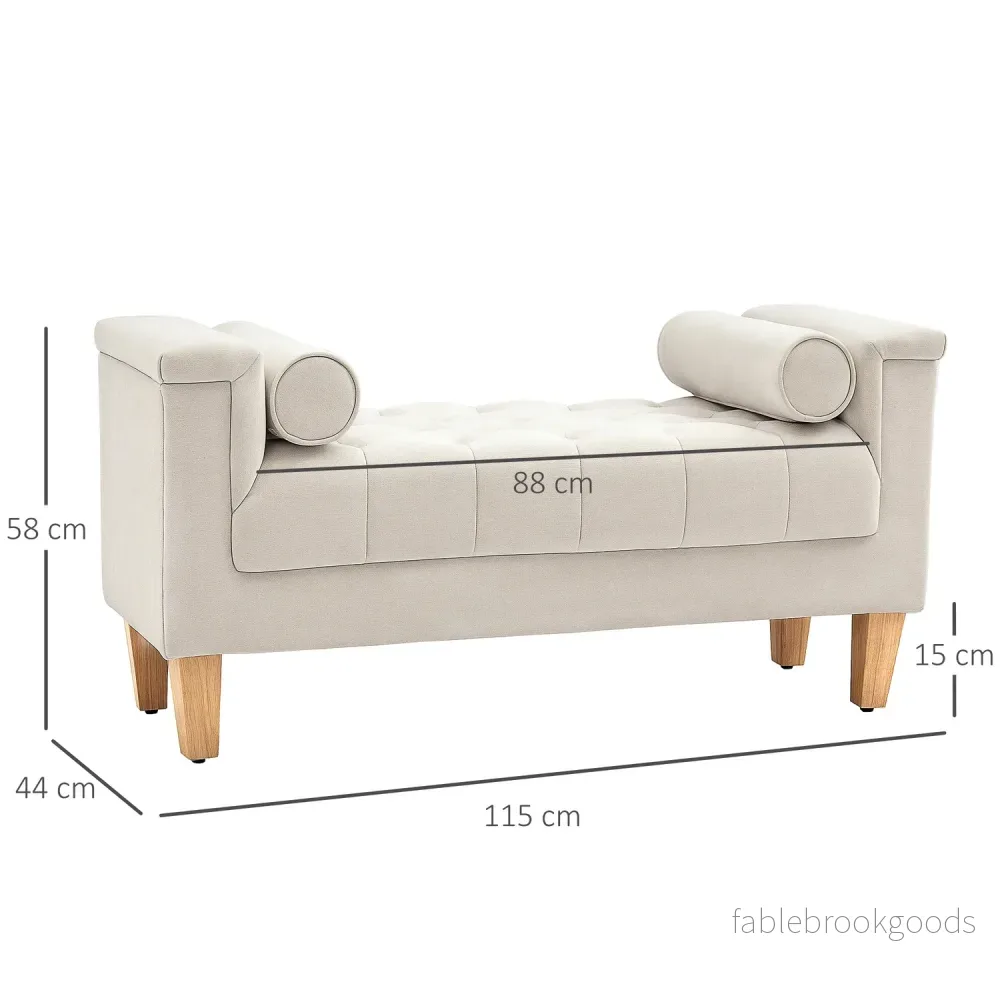 Chenille klädd bänk med armstöd och kuddar, beige - Bild 3