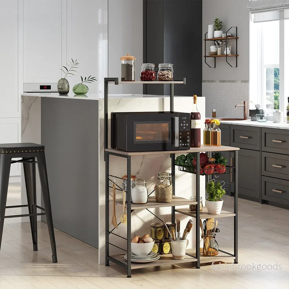 Köksskåp – Mikrovågshylla med kryddhylla – Vintage grå/svart - Bild 2