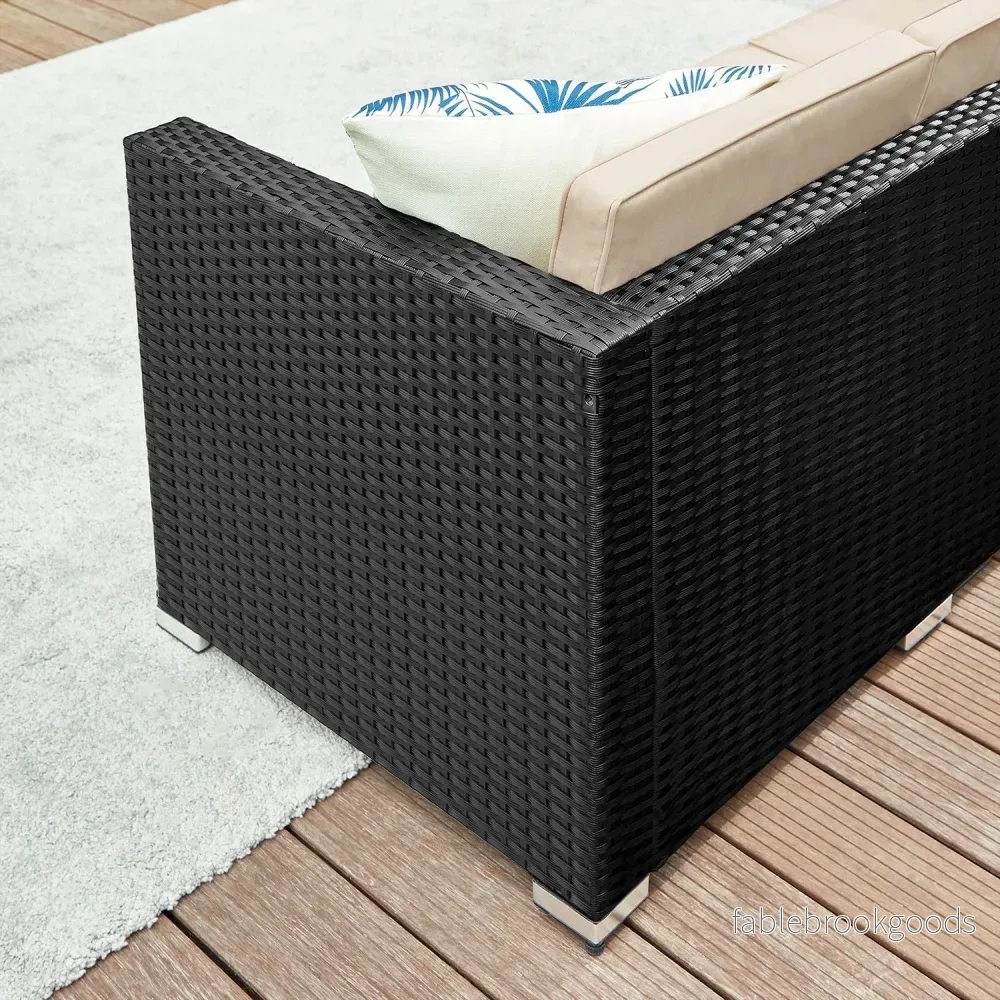 Trädgårdsmöbelset – Bekvämt loungeset med kuddar – Svart / Beige - Bild 3
