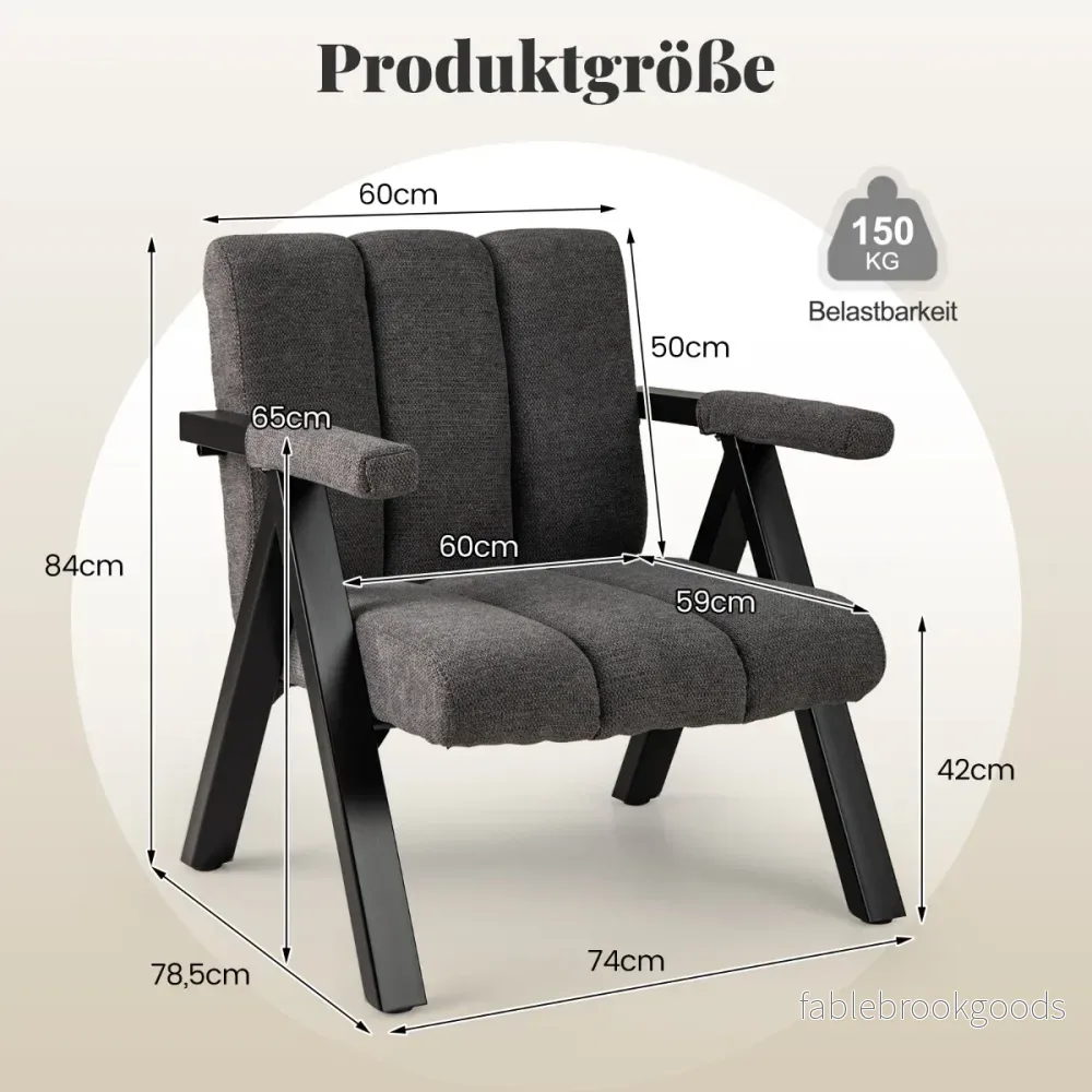 Polstret – loungestol med armlæn og metalramme, moderne sofa afslapningsstol – Grå - Bild 2