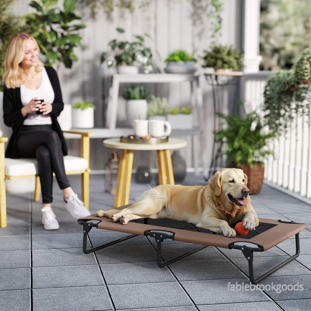 Bärbar förhöjd hundsäng, upphöjd husdjurssäng med andningsbart nät, för stora hundar, kaffe - Bild 2