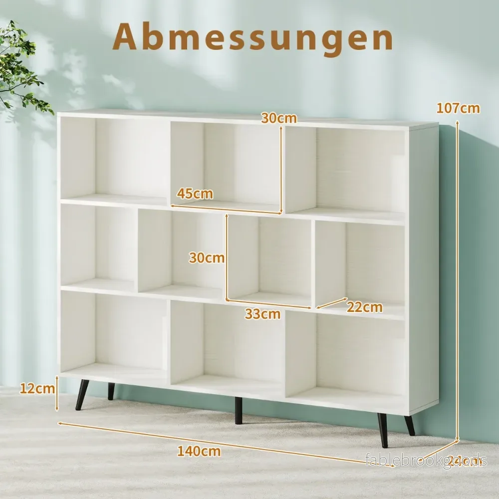 Bokhylla – med fack Stående nivåer och träben Kubhylla Kontorshylla – 3 140 cm – Vit - Bild 2
