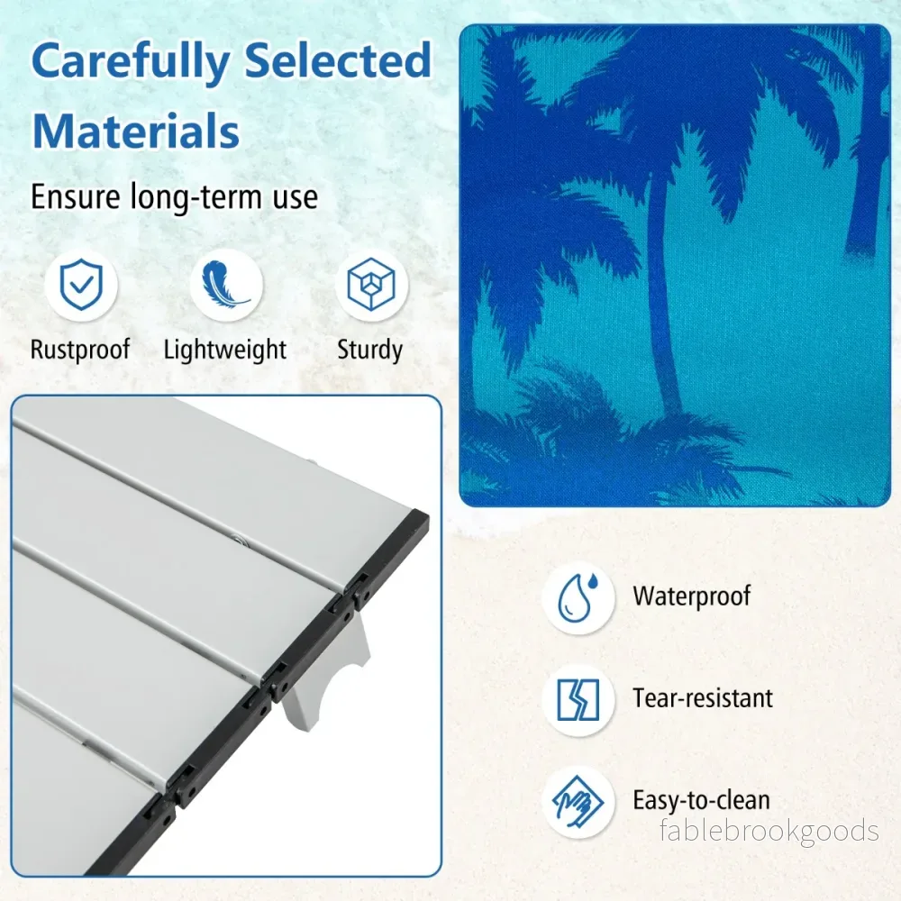 Set – Strandstolar Med Bord Vikbara Campingstolar Justerbart Ryggstöd Kokospalm – 2 – Ljusblå - Bild 3