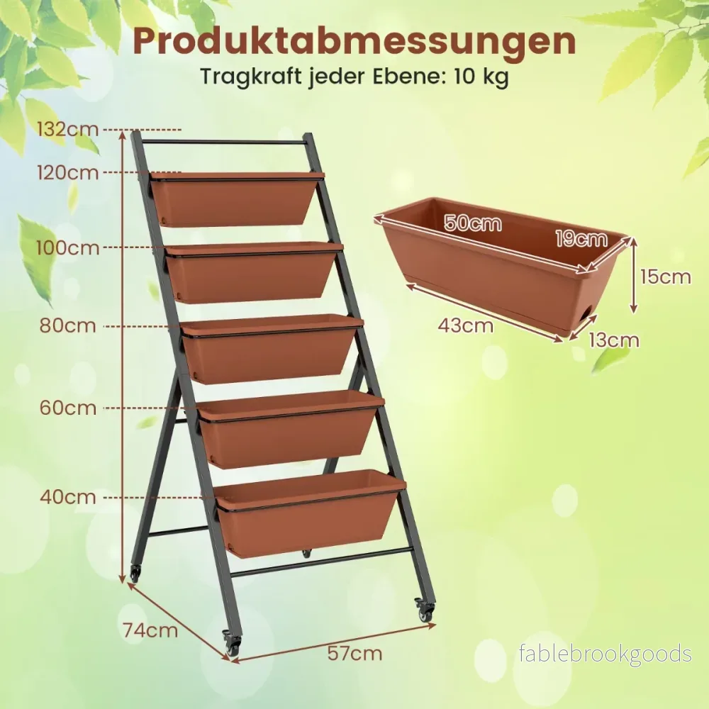 våningar – vertikalt odlingsbädd med hjul blomsterbädd planteringslådor blomlåda – 5 – Brun - Bild 2