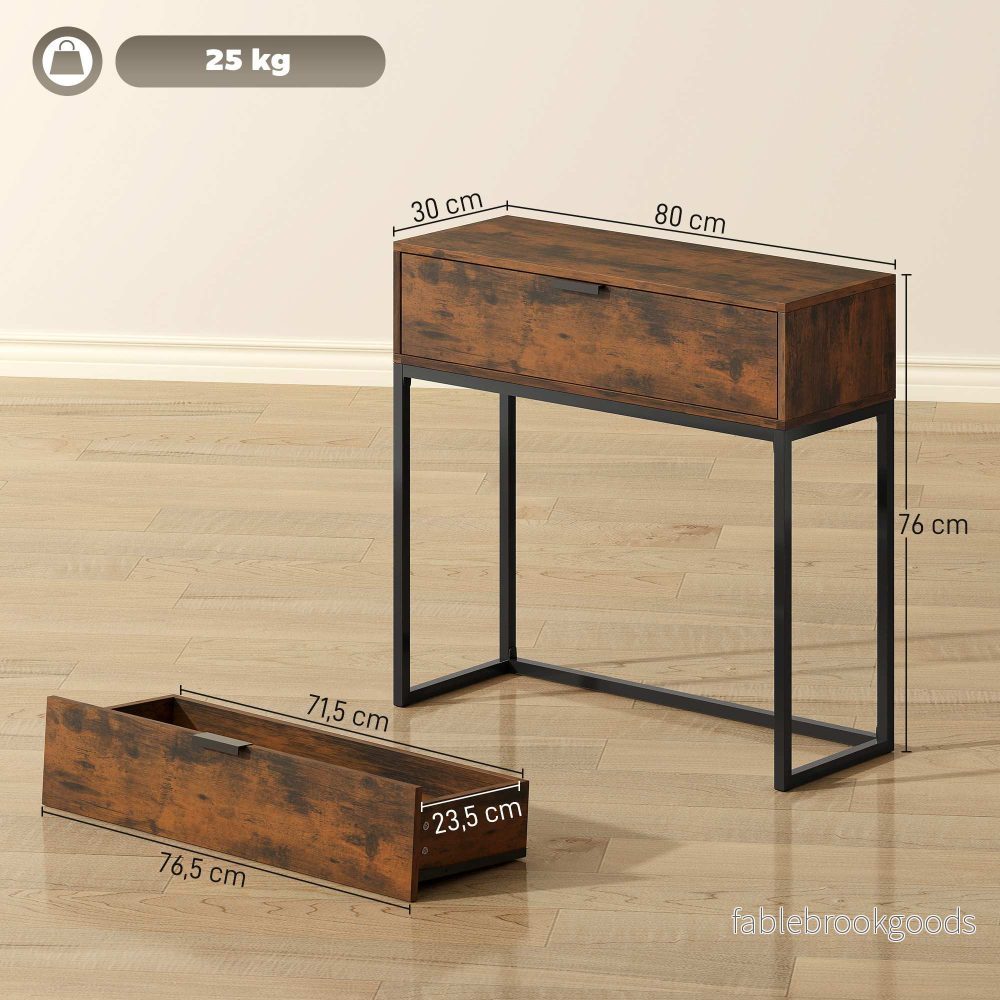 Konsolbord med låda, industriell design, 80x30x76 cm, svart - Bild 3
