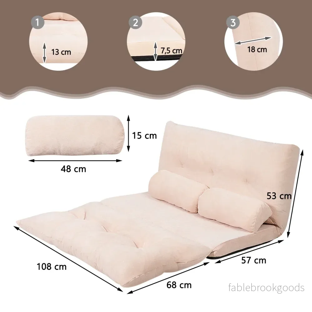 Ihopfällbar – Golvsoffa Sofa säng med Kudd och Ryggstöd steg Inställningsbar Golvfåtölj – 2 6 – Beige - Bild 2