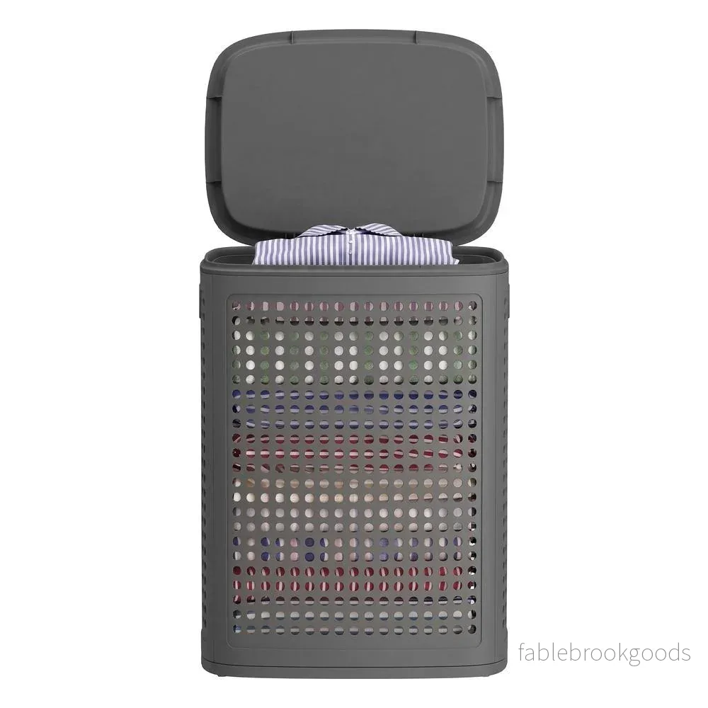 Wasmand – Met Deksel – 75 Liter – Smal – Donkergrijs
