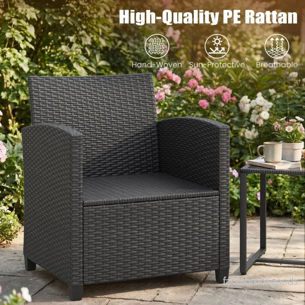 Rattan – Trädgårdsmöbelsätt inkl. stolar med kuddar och glasbordUtomhus sittgrupp – 2 – Beige - Bild 3