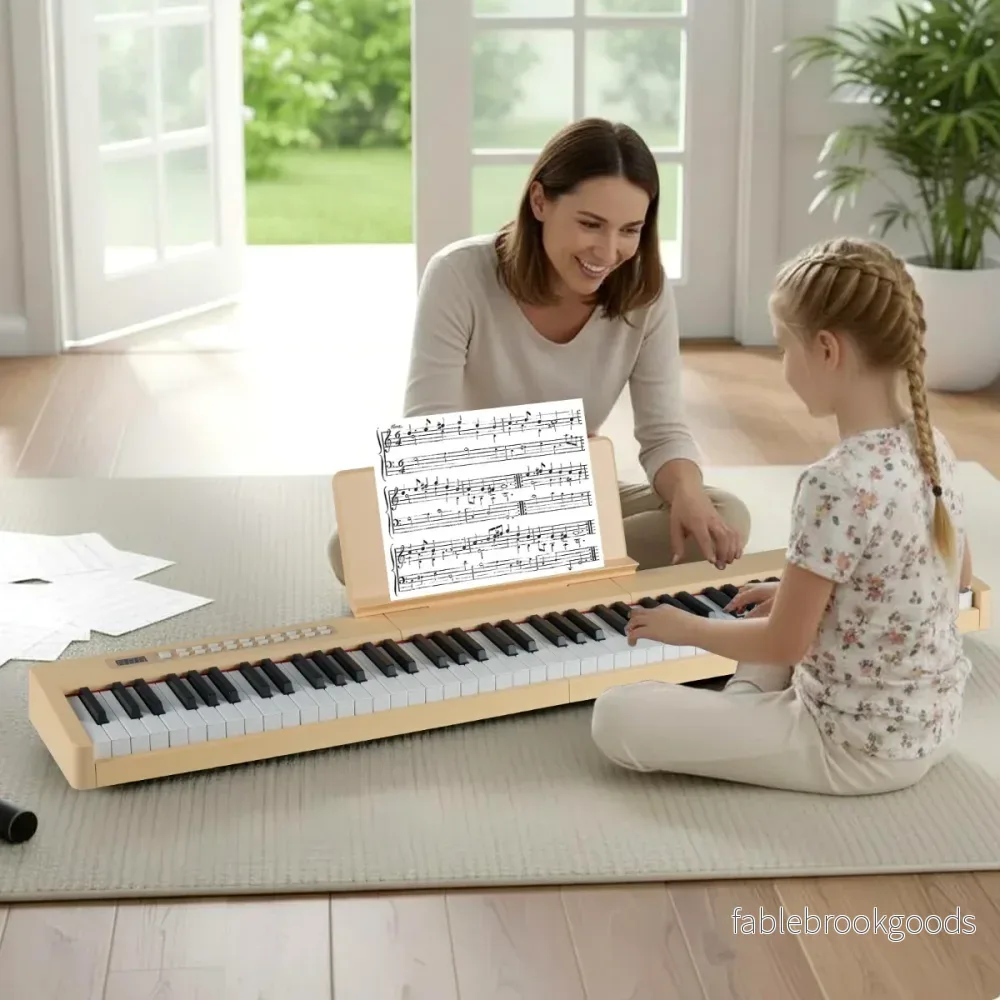 tangenter – digitalt piano bärbart fullformat elektriskt keyboard ljusbrunt – 88 – Ljusbrun - Bild 3