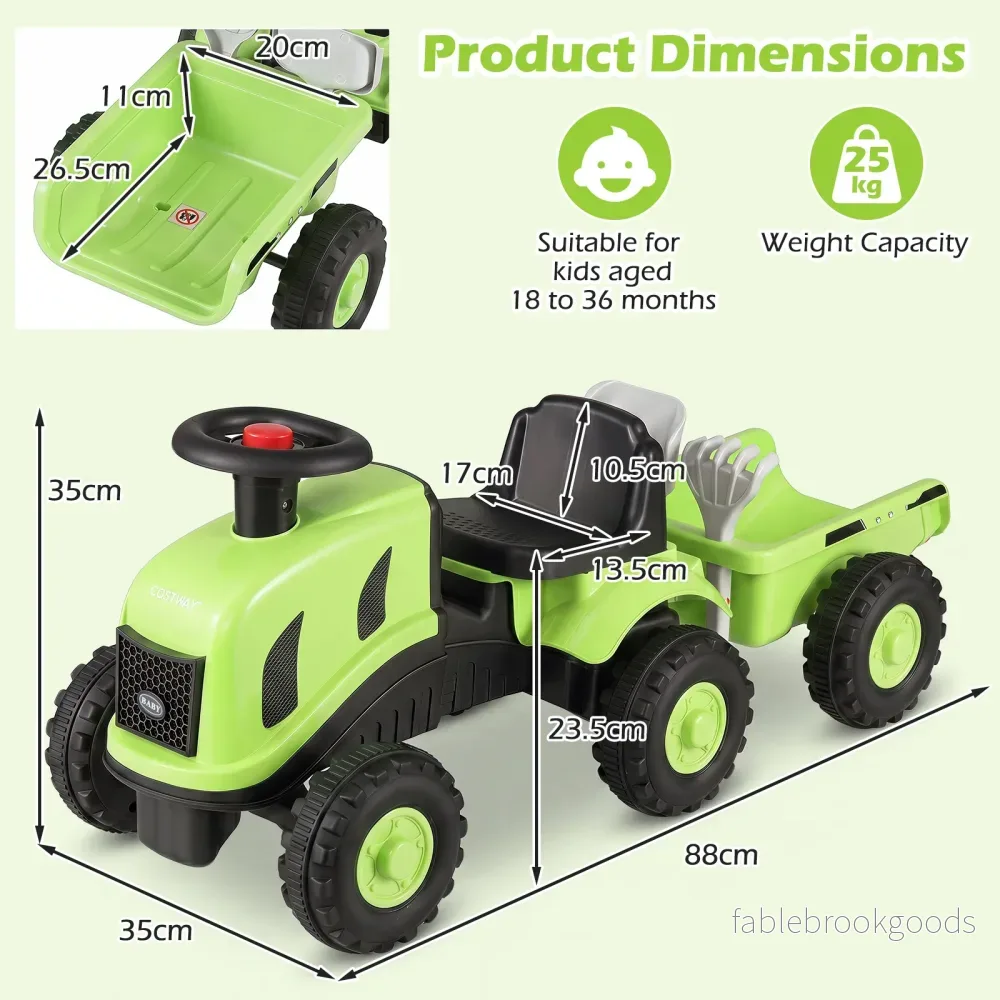 Barntraktor – med släp, tuta och ergonomisk sits, i rutschfordon max belastning – 2 1 25 kg - Bild 2
