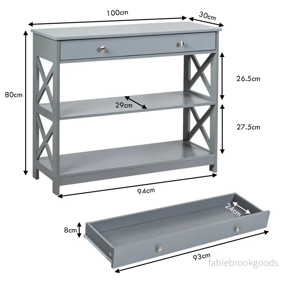 Konsolbord – våningar med låda hallbord av trä grått – 3 100 x 30 x 80 cm – Grå - Bild 2