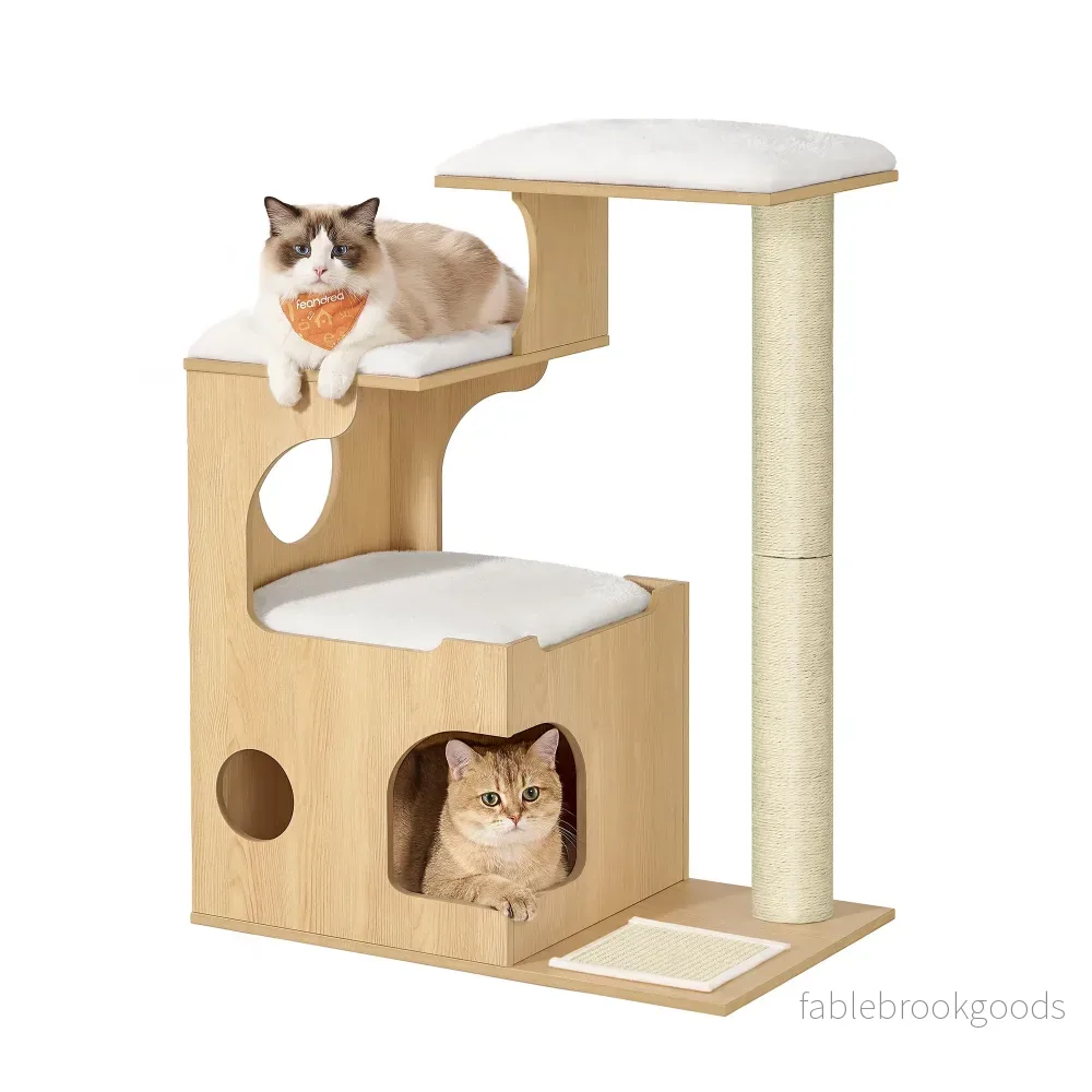 Krabpaal – 88 cm – 3 Plateaus – Met Mandje – Amandelgeel Krabpaal – 88 cm – 3 Plateaus – Met Mandje – Amandelgeel