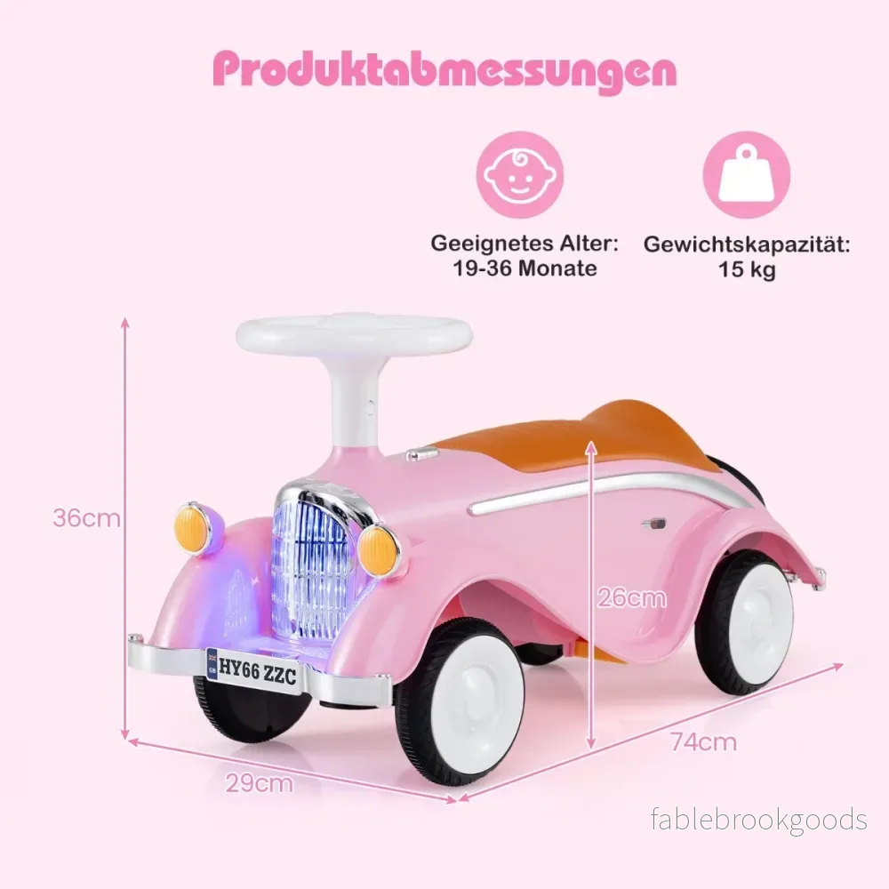 Golvvagn – klassisk med ratt, tuta, LED strålkastare och förvaringsutrymme under sätet – Rosa - Bild 2