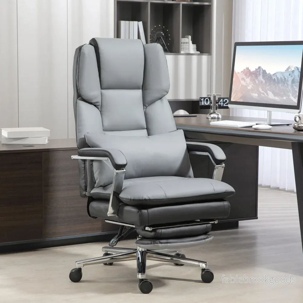 Ergonomisk kontorsstol, gungande, 180 kg belastning, ljusgrått läder - Bild 2