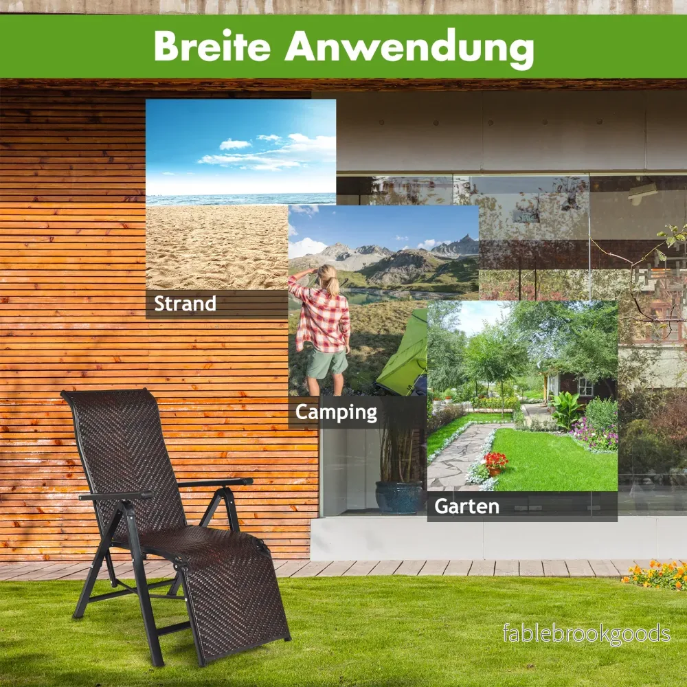 hopfällbara – rottingstolar Bärbara med justerbara ryggstöd brett armstöd – 2 – Brun - Bild 2