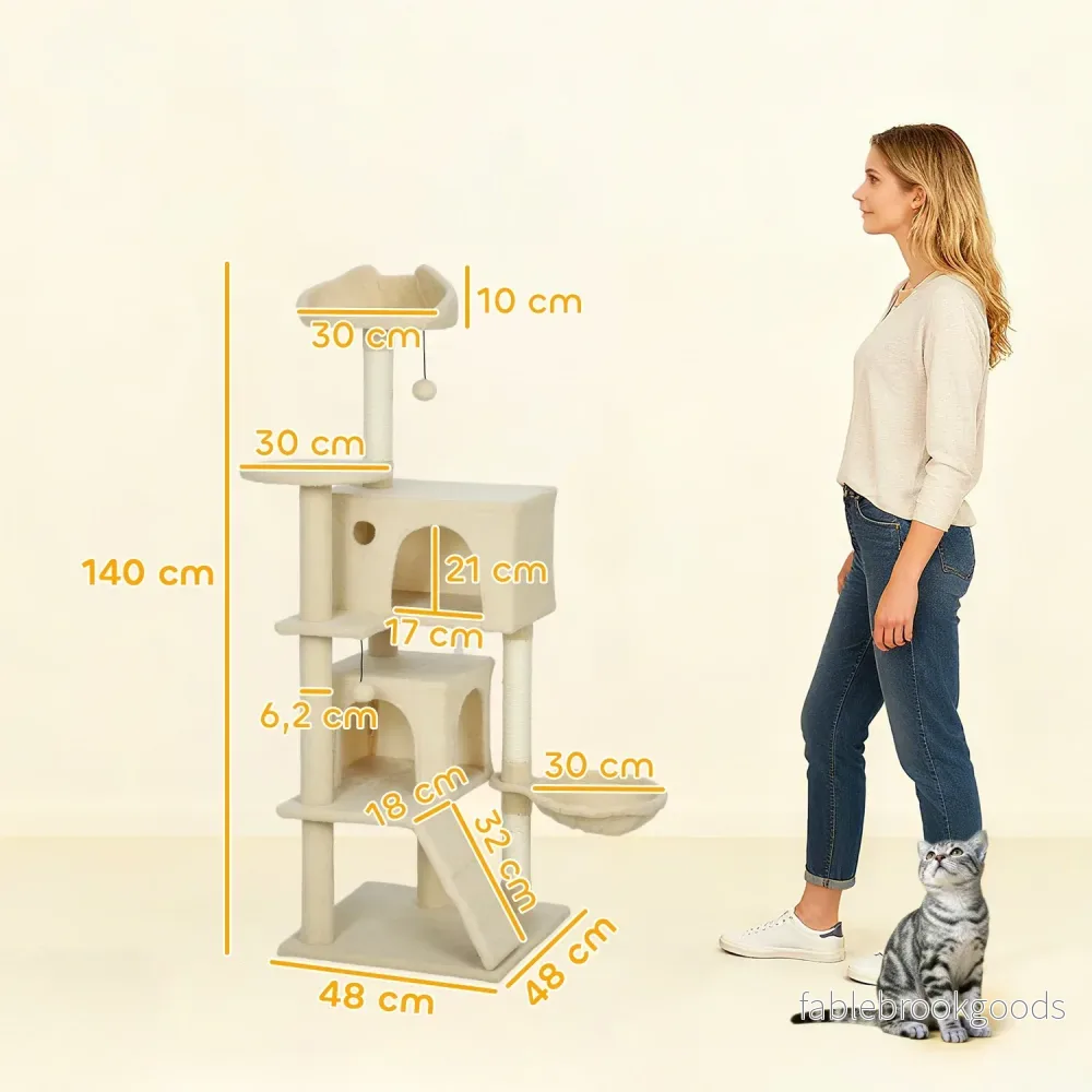 Klösträdstorn med hängmatta, stege, grotta, 140 cm, beige - Bild 3