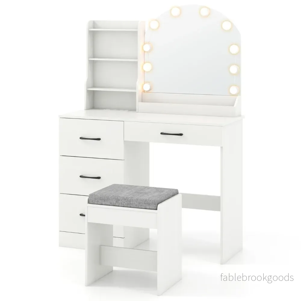 Sminkbord – med LED belysning färger justerbar ljusstyrka – 3 – Vit