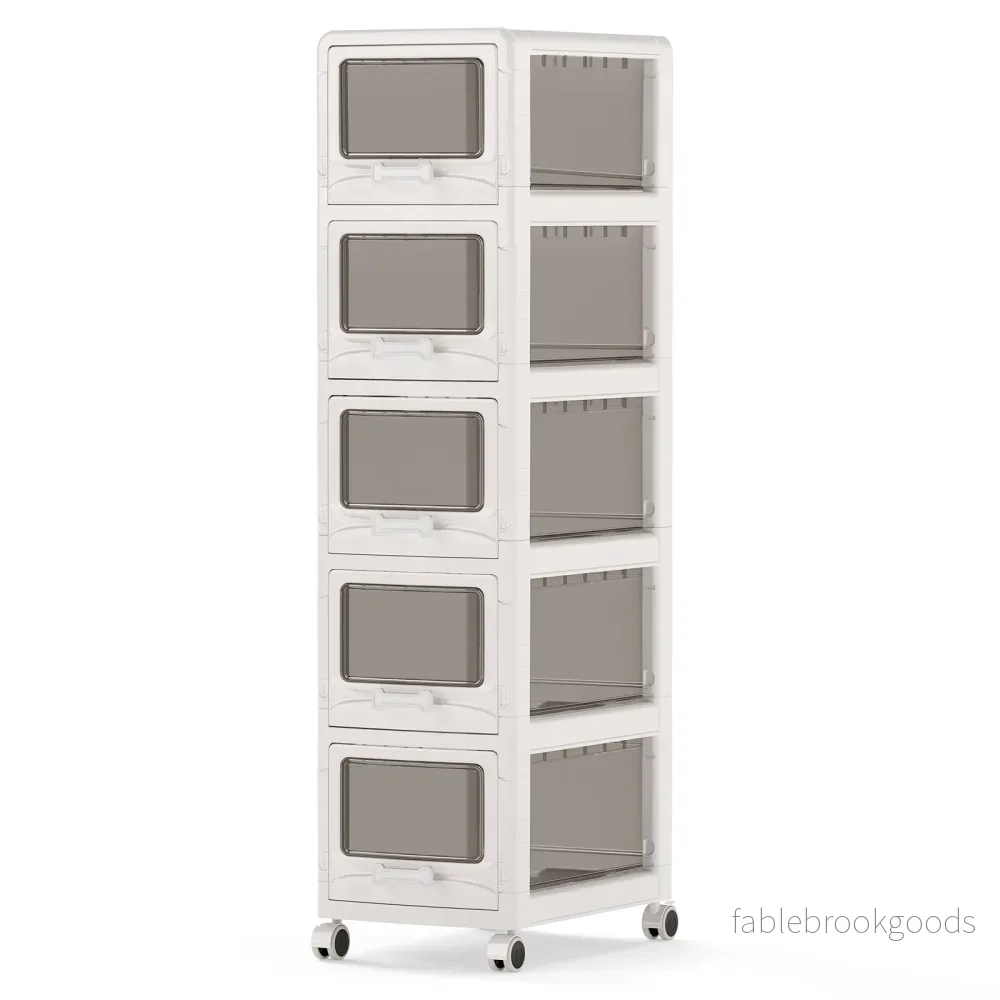 Rullvagn – med plastlådor, lagringsvagn PU hjul – 5 42 x 28 x 112,5 cm