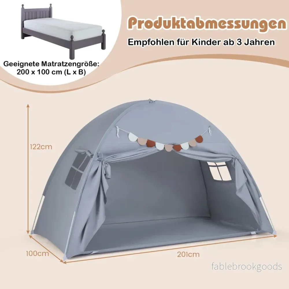 Tvåbädds – tält för barn, hopfällbart och bärbart våningssäng med fönster, grått – 2 – Grå - Bild 3