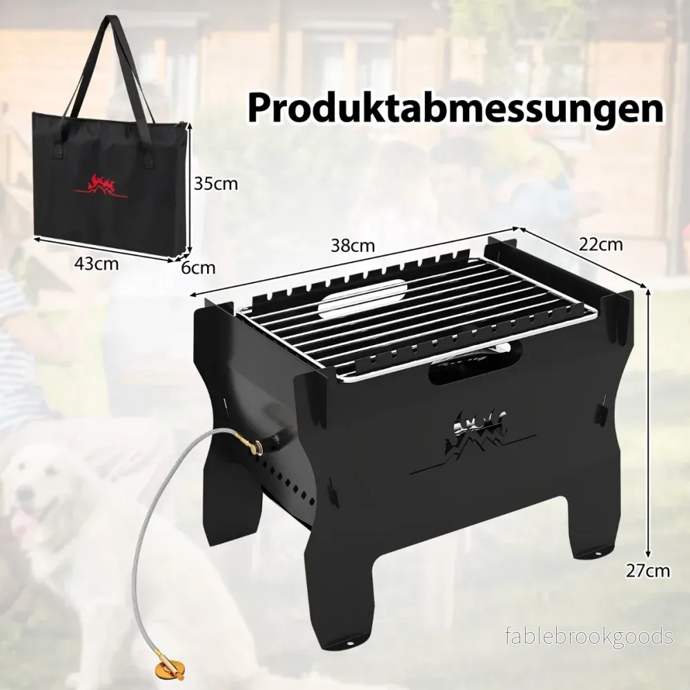 i – kolgrill och gasgrill bärbar eldstad med rostfritt stål galler bärväska – 2 1 – Svart - Bild 2