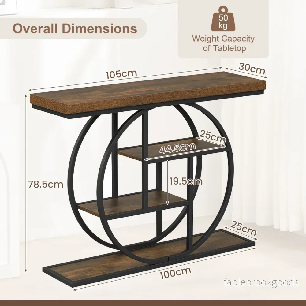 Smal – konsolbord med öppna hyllor, industriellt entrébord, korridorbord – 4 – Brun + svart - Bild 2