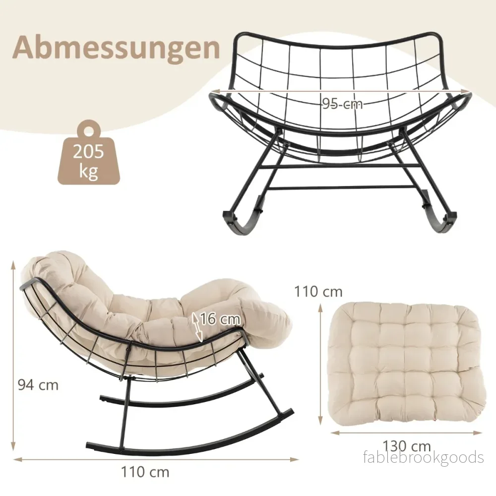 Gungstol – med stoppad kudde och bärförmåga Terrassstol – 205 kg – Beige - Bild 2