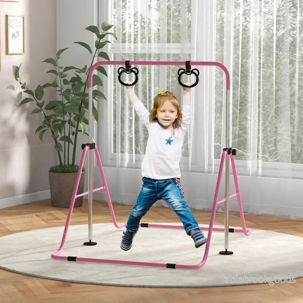 Gymnastikstång för barn, Justerbar, Rosa stål, 50 kg Kapacitet - Bild 2