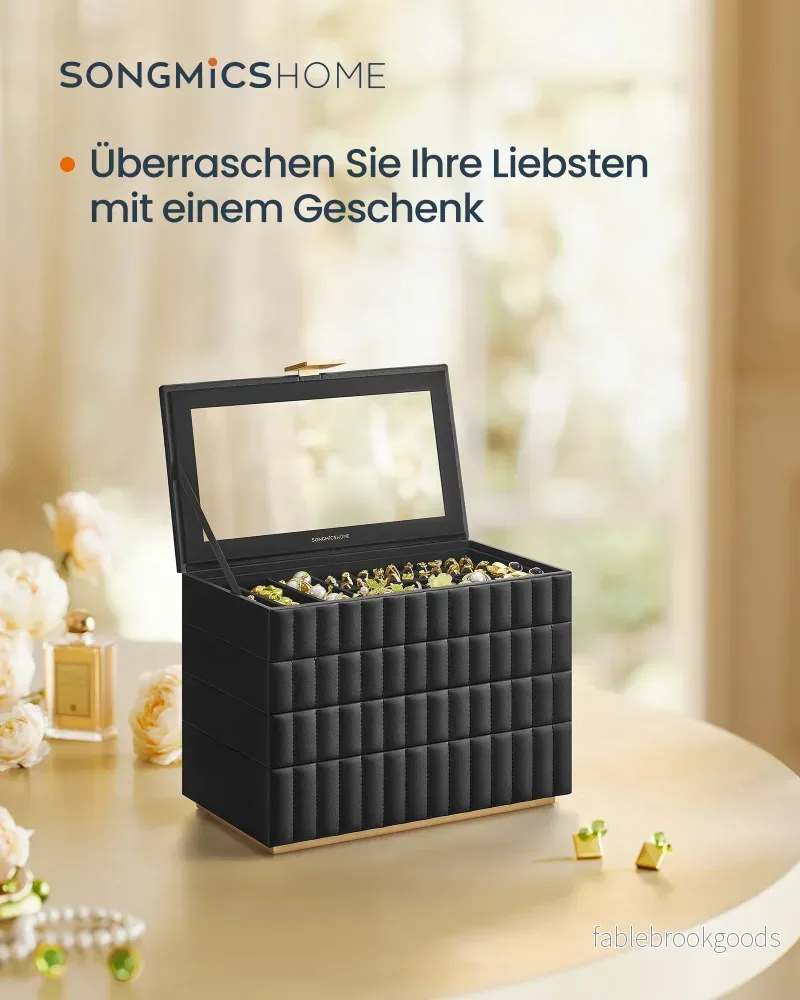 Smyckeskrin med spegel och 4 nivåer - Bläcksvart - Bild 2