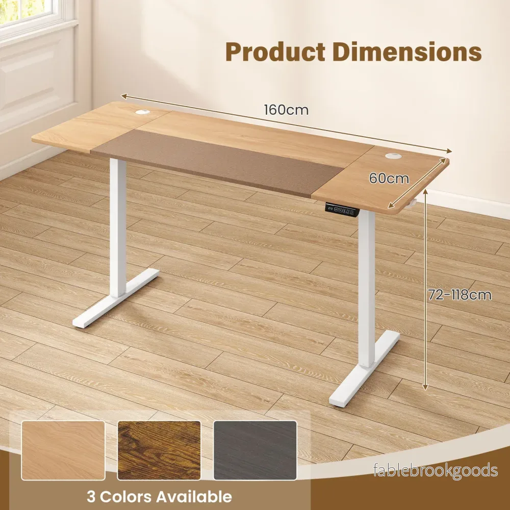 Elektrisk – höjdjusterbart skrivbord med stabil metallram cm, Naturfärgad – 160 x 60 - Bild 2