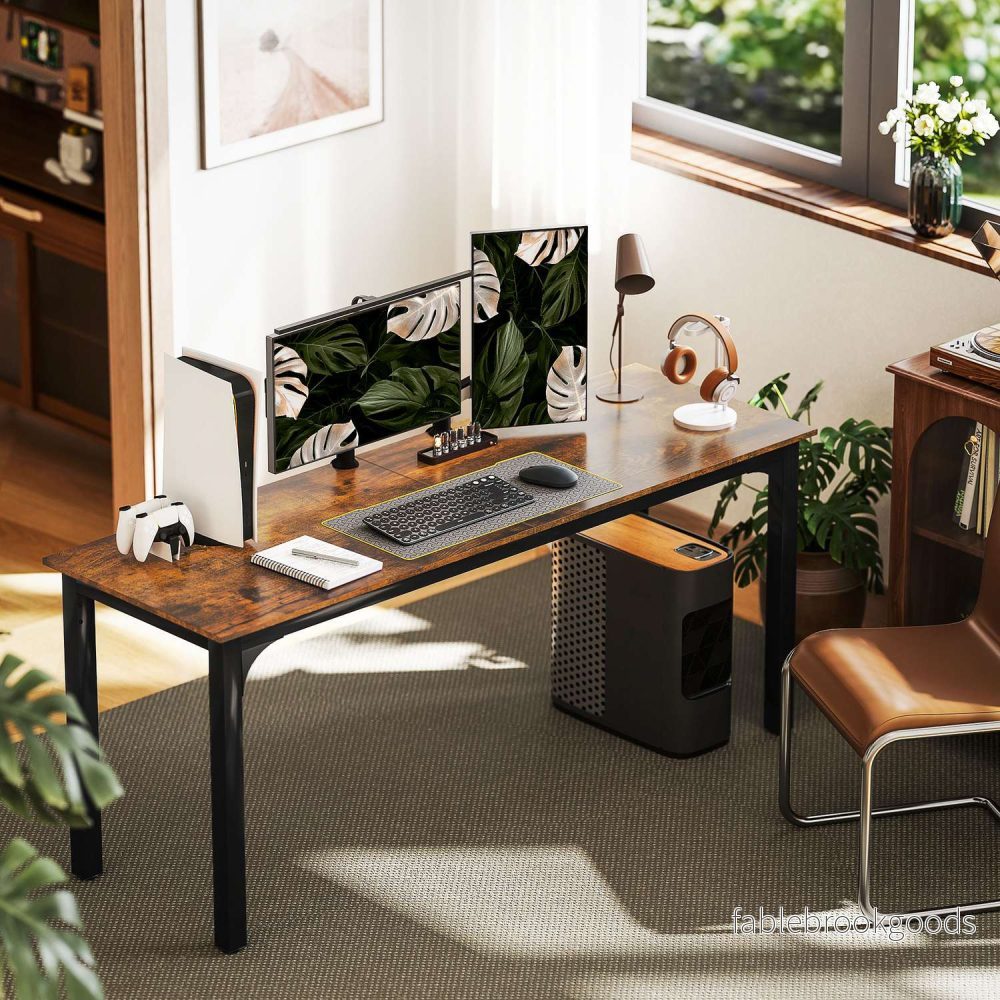 Datorbord, rustik brun, rymlig design, spånskiva - Bild 2