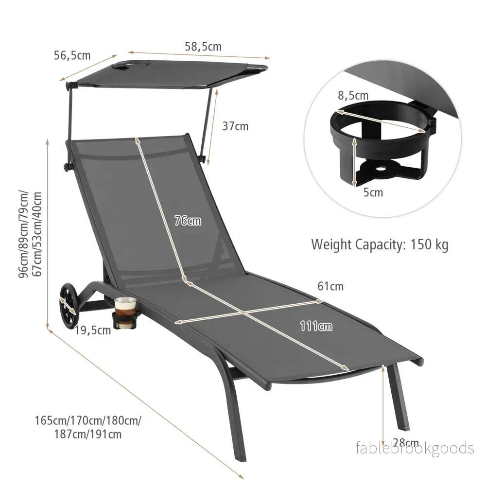 Pack – Uteplats solstol Utomhus med hjul Strandstol gjord av metall – 2 – Grå - Bild 2