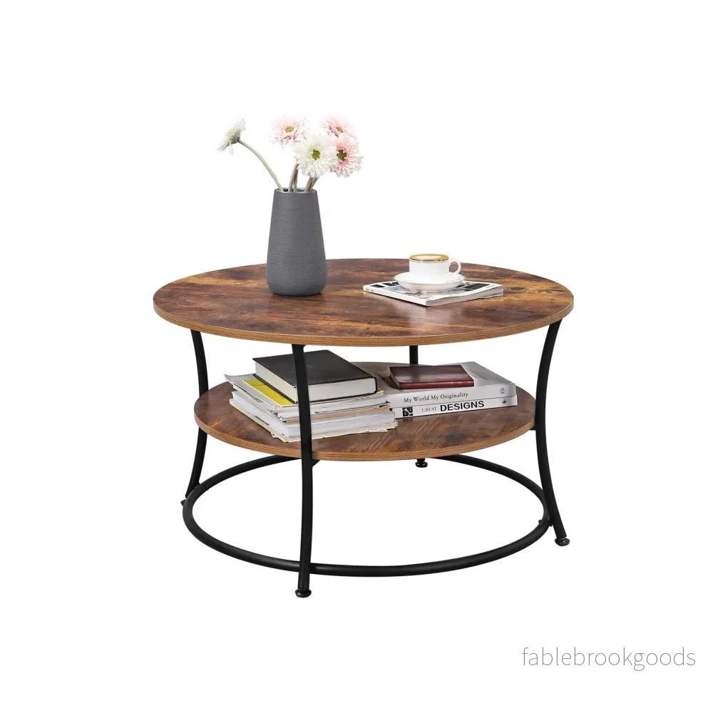 Soffbord – Runt sidobord med 2 hyllplan – Vintage brun - Bild 2