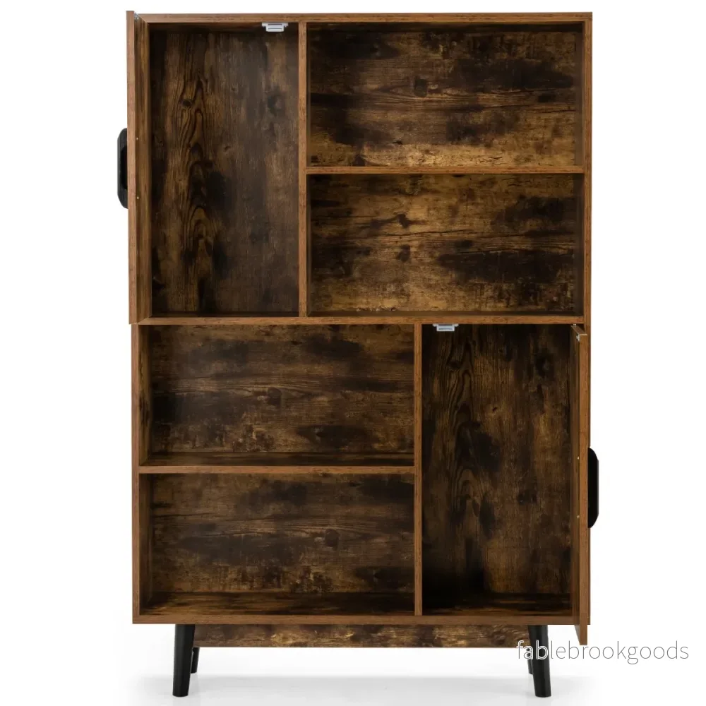 Bokhylla – Träförvaringsskåp med dörrar och öppna hyllor – 80 x 24 x 120 cm – Kaffe