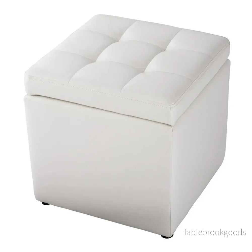 Pall – av konstläder med förvaringsutrymme lastkapacitet stoppad sits – 300 kg 40 x 40 x 40 cm – Vit