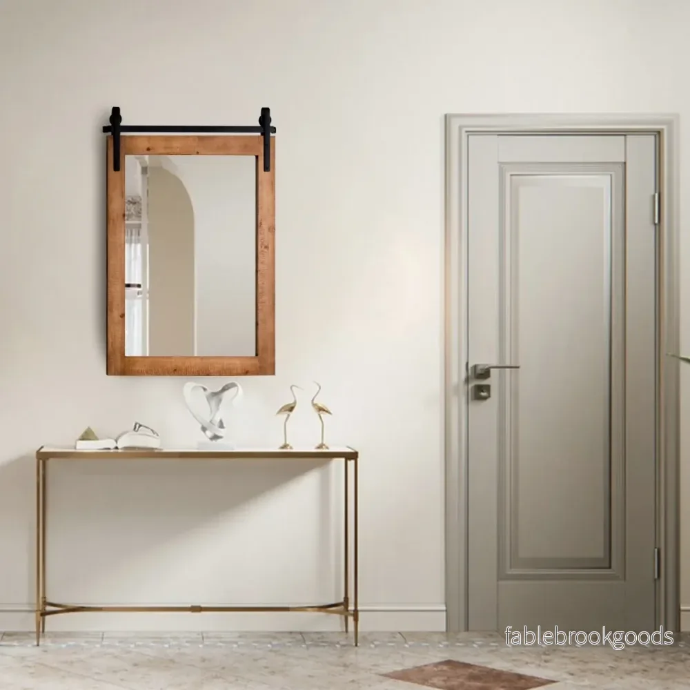 Rektangulär – spegel med träram och metallhållare Rustik – 76,5 x 56 cm – Brun - Bild 3
