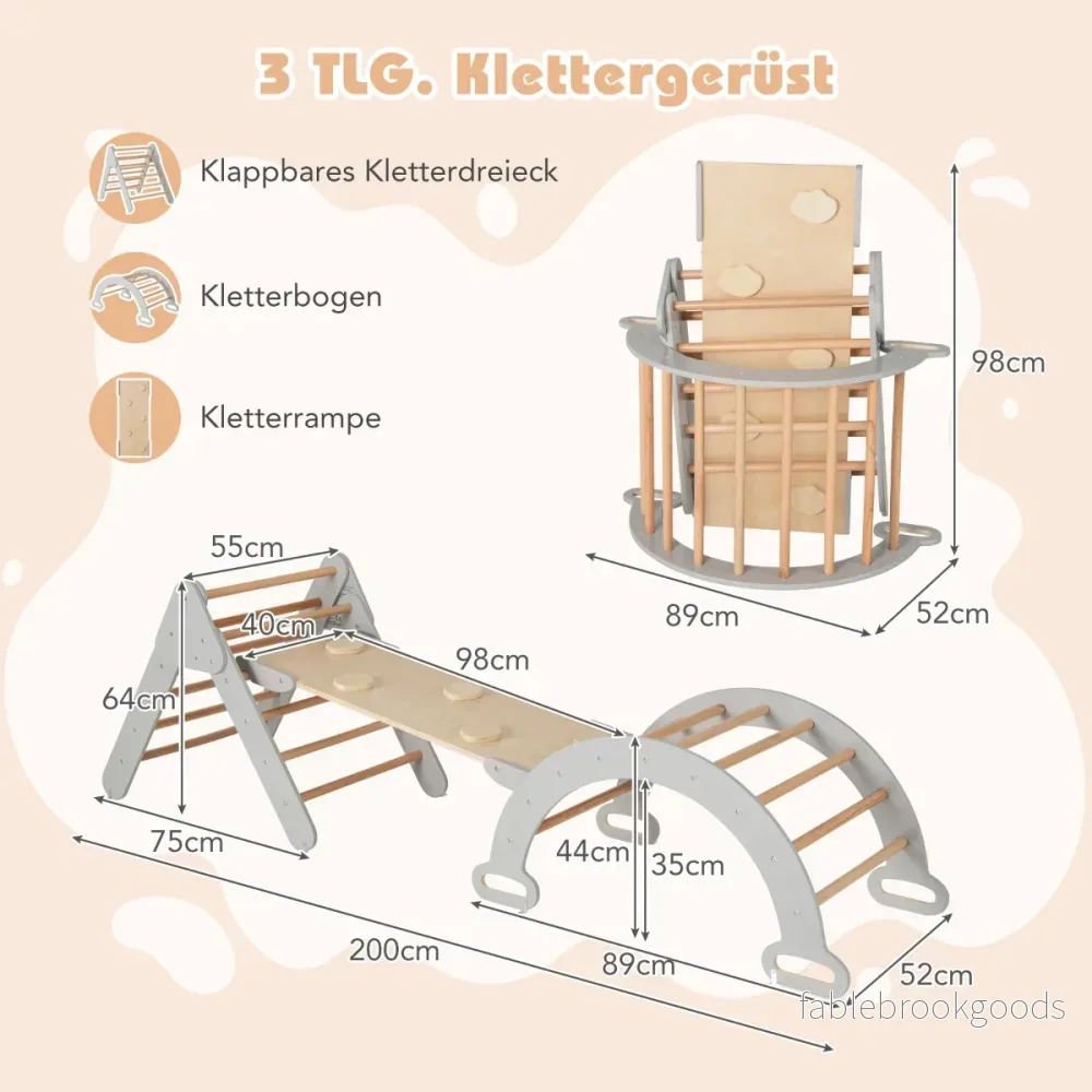 Klättertriangel – med rutschkana klätterbåge inklusive dubbelsidig ramp – Grå - Bild 2
