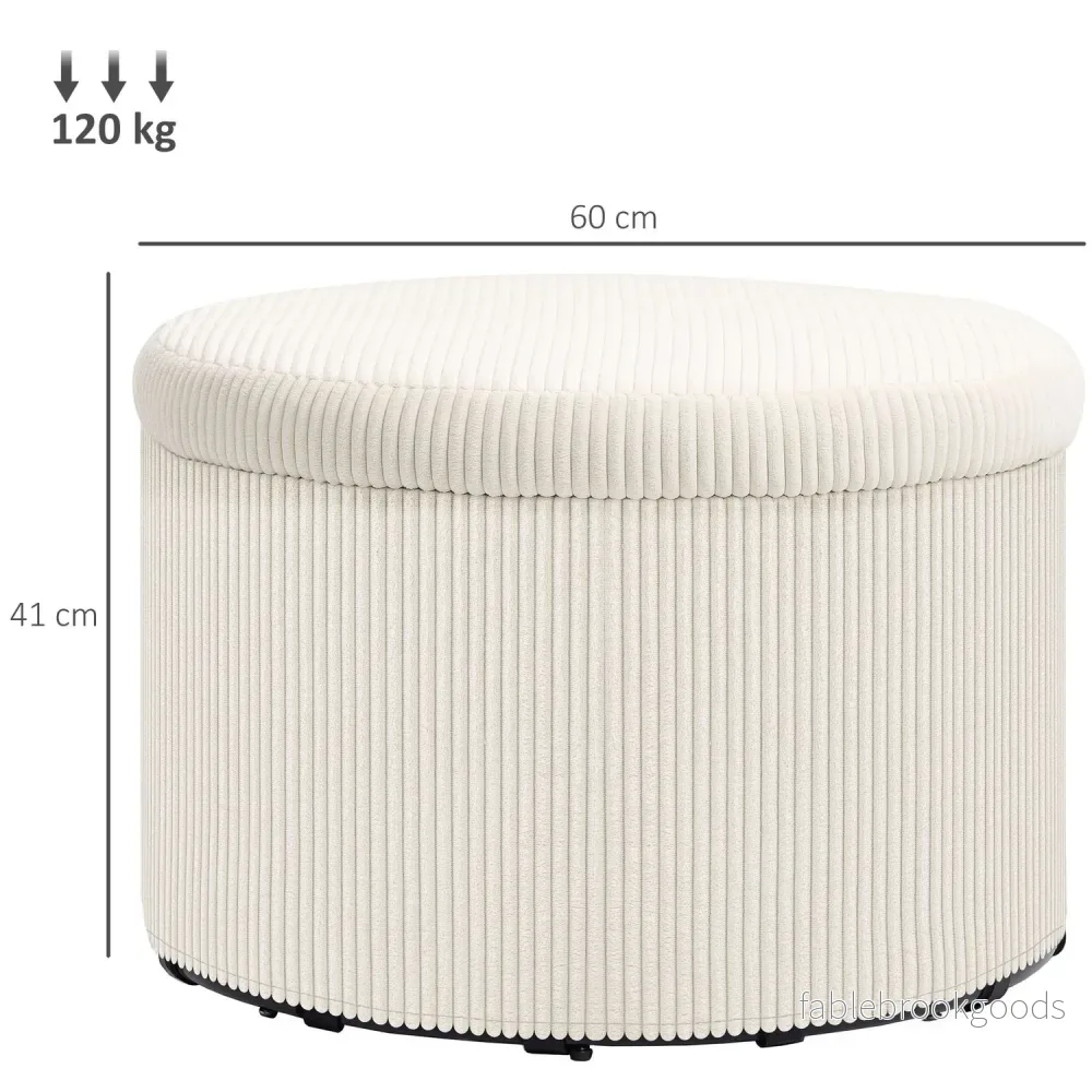 Beige rund ottomansk pall med förvaring, 60x60x41 cm - Bild 3