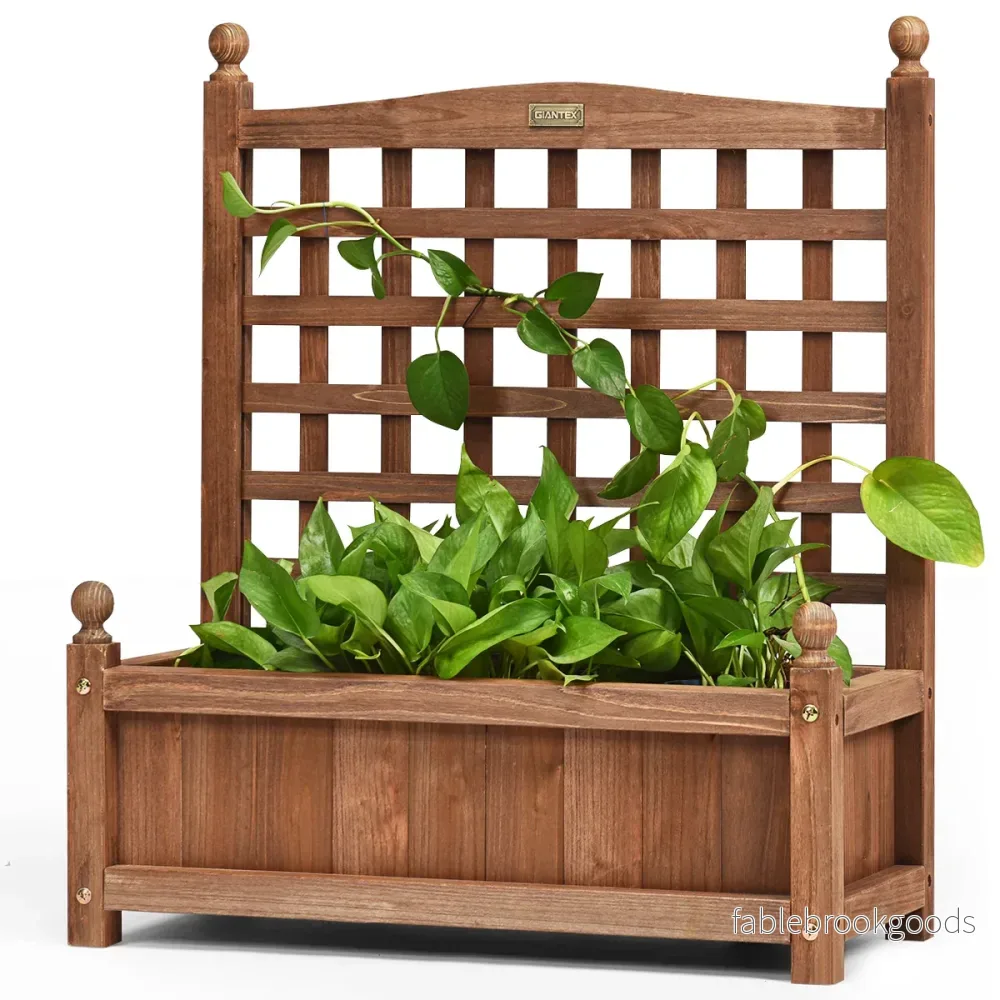 Trädgårdsspaljé – blomlåda med i massivt trä plantering mörkbrun – 64,5 x 28 x 75 cm – Brun