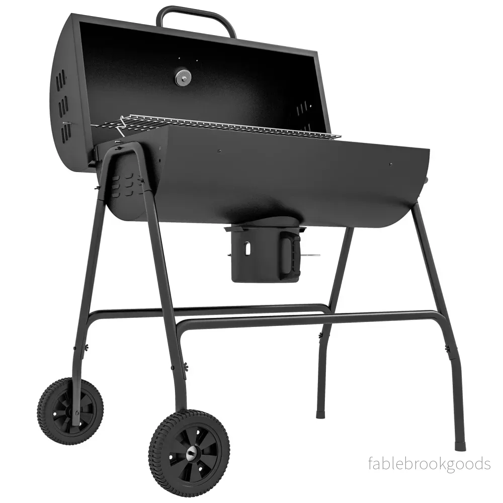 Justerbar kolgrill med termometer och hjul Justerbar kolgrill med termometer och hjul