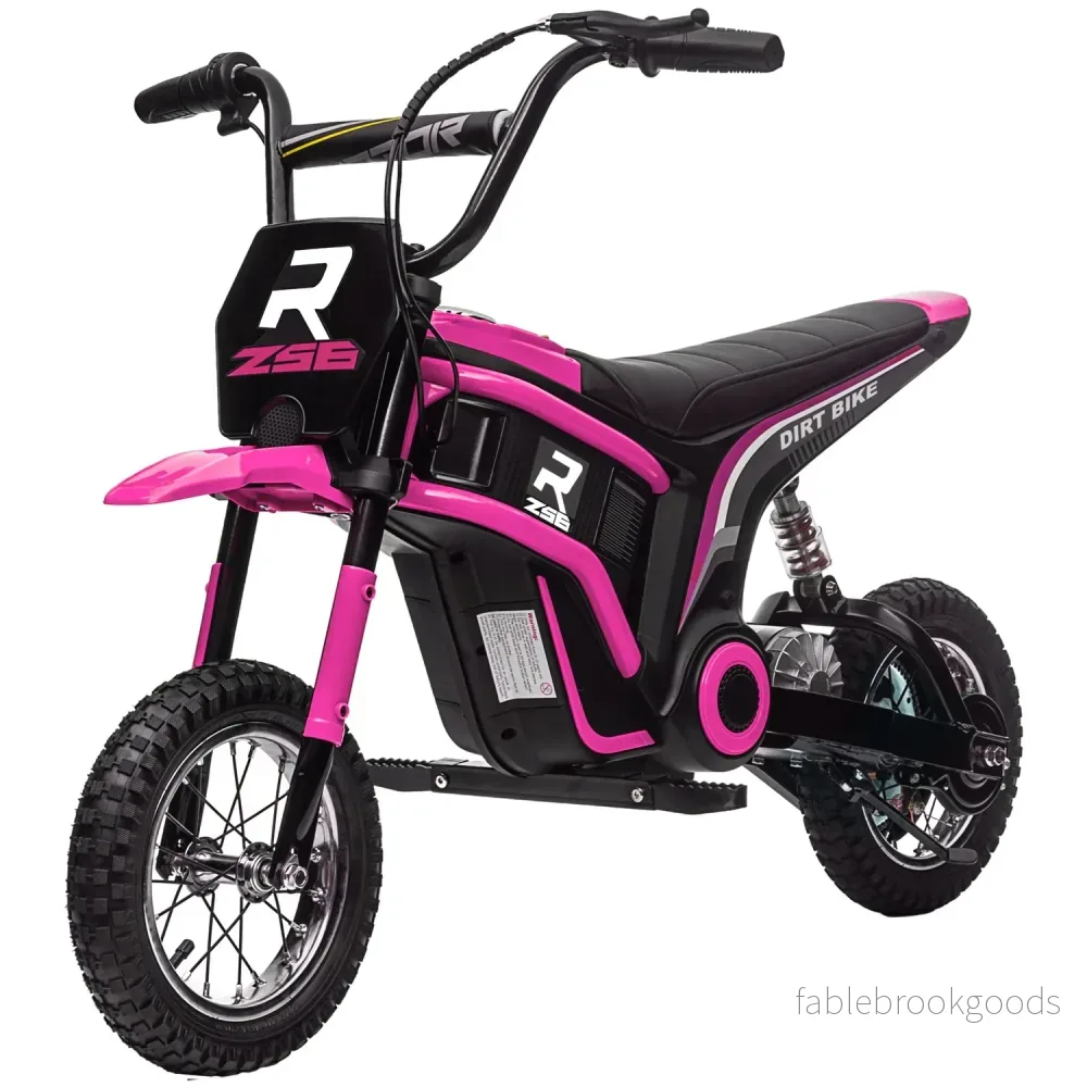 Elmotorcykel för barn, 24V barnmotorcykel med horn, lätt, med vridreglage, 8-16 km/h, 8-12 år, rosa