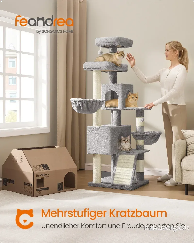 Krabpaal - 55 x 55 x 174 cm - met groot platform en dubbele grot - duifgrijs - 19,4 kg - Bild 2