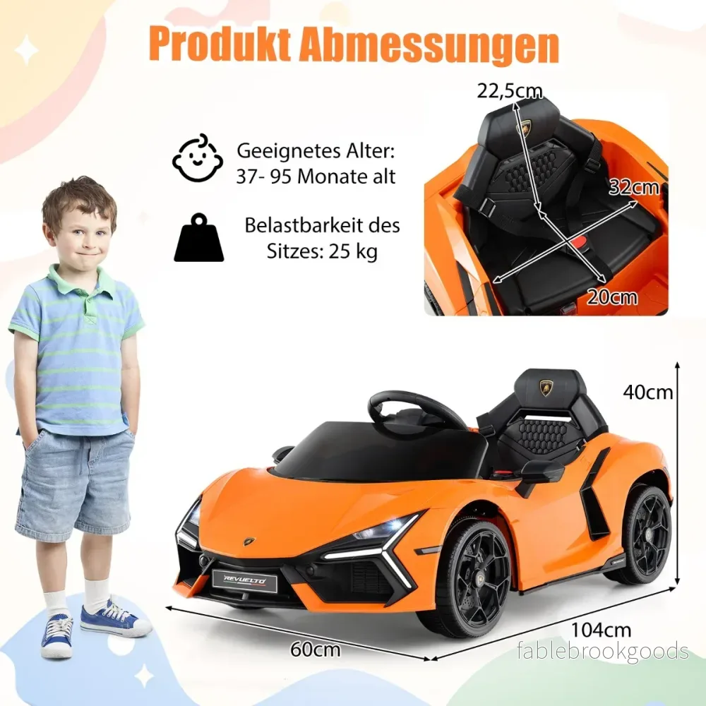 Elbilar – för barn Lamborghini Revuelto 12V med LED strålkastare – Orange