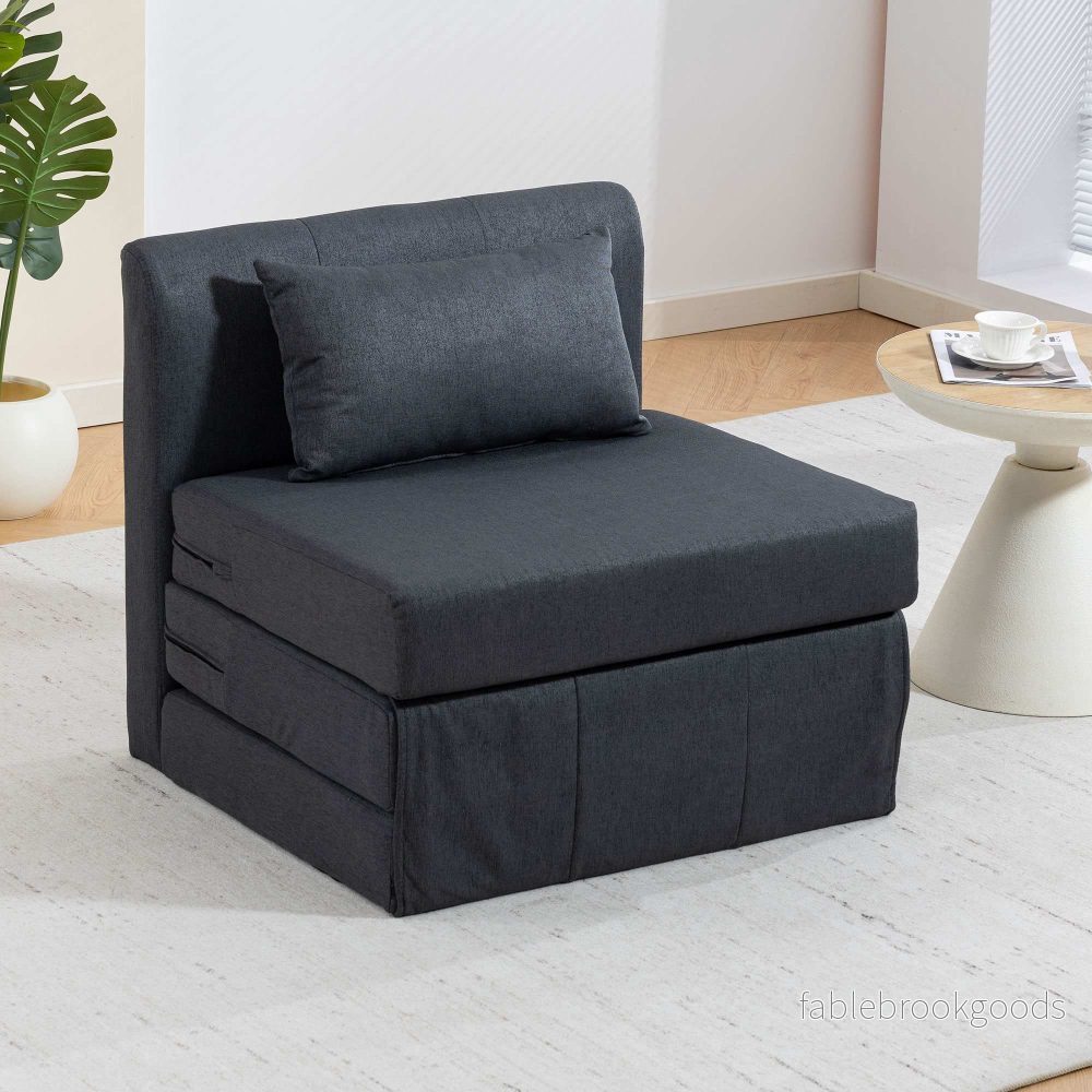 Konvertibel bäddsoffa med linnestruktur, mörkgrå - Bild 2