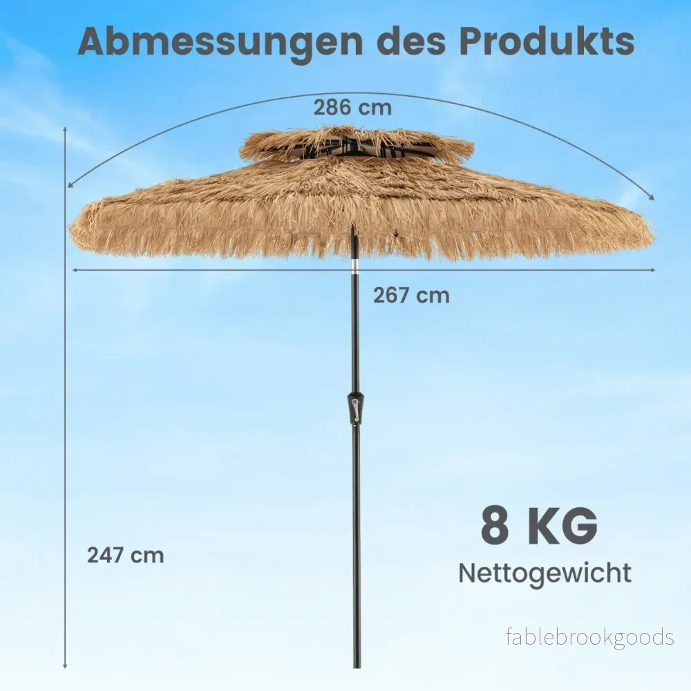 Hög – solskärm i hawaiiansk stil, halmtäckt Tiki terassparasol med ribbor – 8 247 cm – Natur - Bild 2